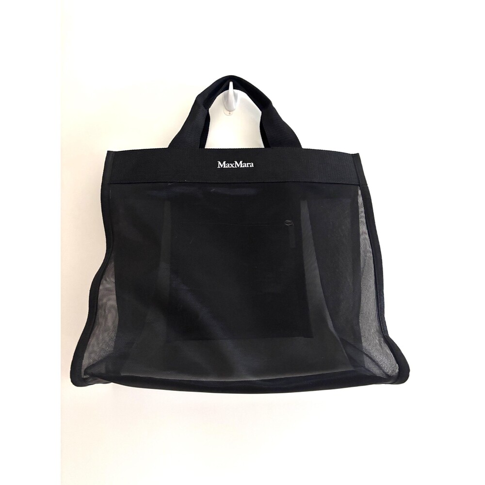 Vintage Max Mara Black Mesh Tote Bag | Logo Shopper Beach Carryall